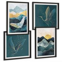 BILDER SET 4er Set - 50x50 cm & 40x60 cm Schwarzer Rahmen - Abstrakte Kranichberge - Schwarz, Kunststoff (50/50cm) - TULUP