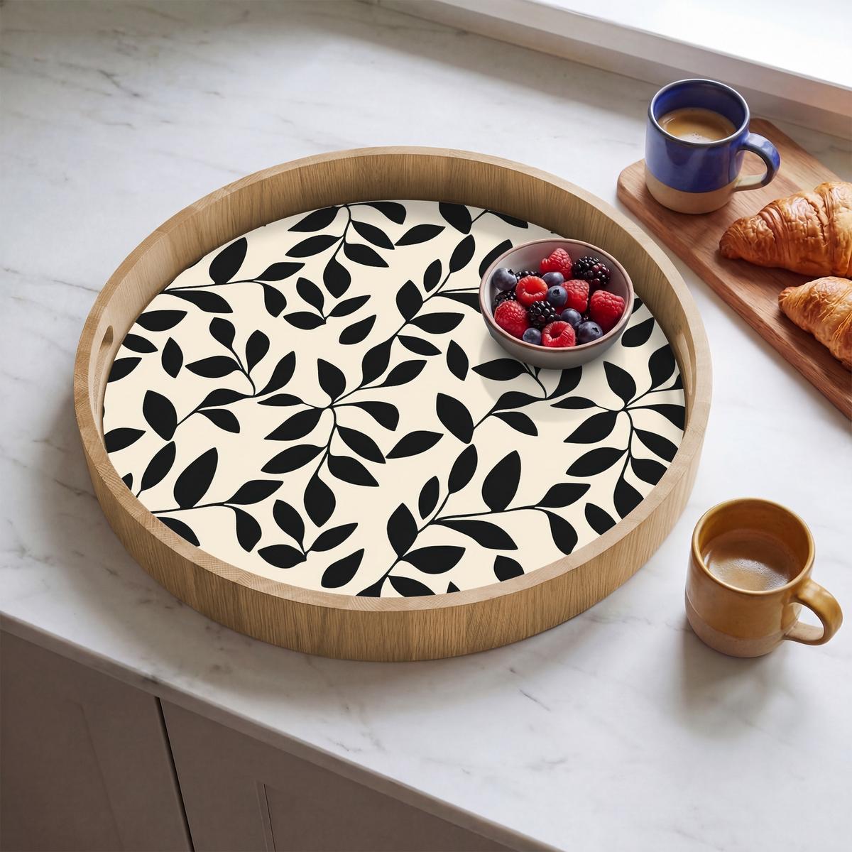 TABLETT Elegant - Gemustert - Schwarz - Beige 50x50 cm - Schwarz, Holz (50/5/5cm) - OnlyWow