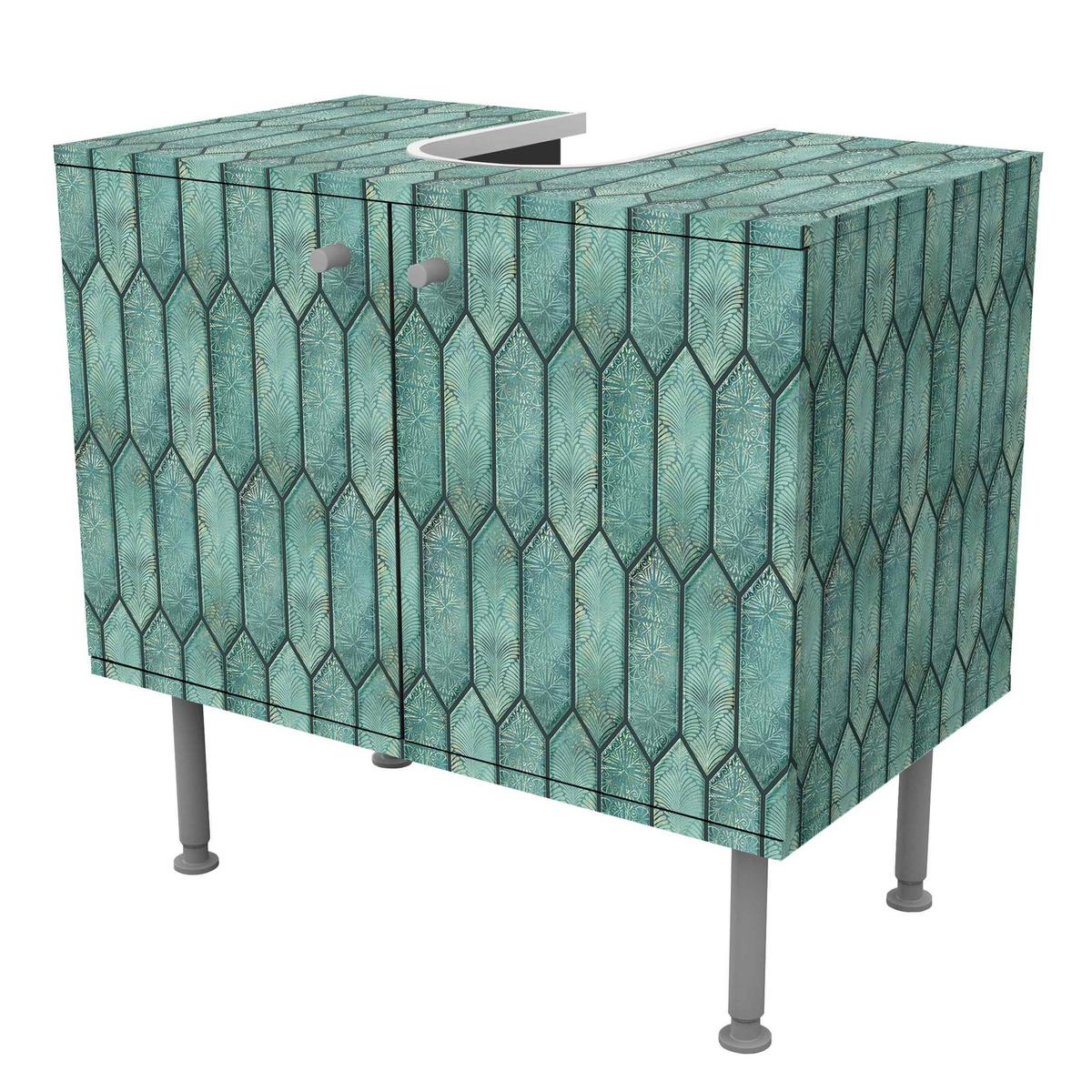 WASCHBECKENUNTERSCHRANK Fischschuppen Muster Fliesen Emerald Grün 60/55/35 cm - Grün, Holzwerkstoff (60/55/35cm) - Bilderwelten
