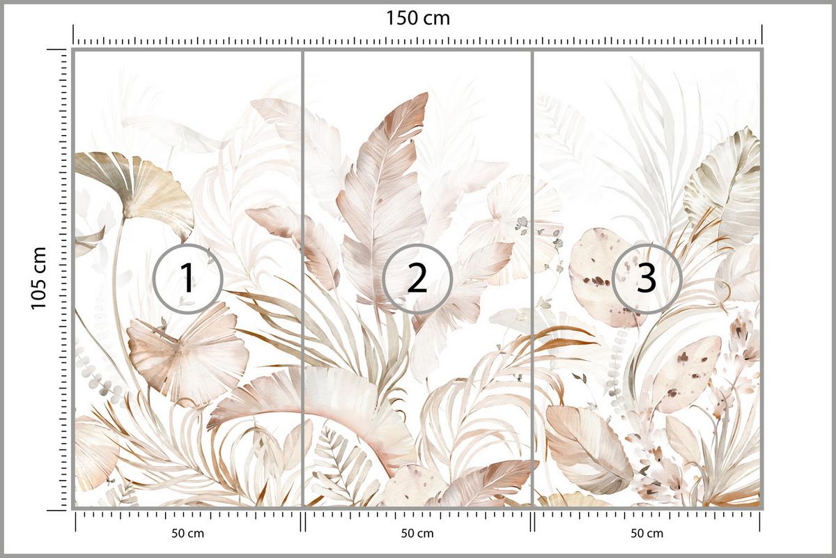 FOTOTAPETE für Esszimmer Beige Palmenblätter Tropisch Boho 150x105 - Beige/Orange, Papier (150/105cm) - Muralo