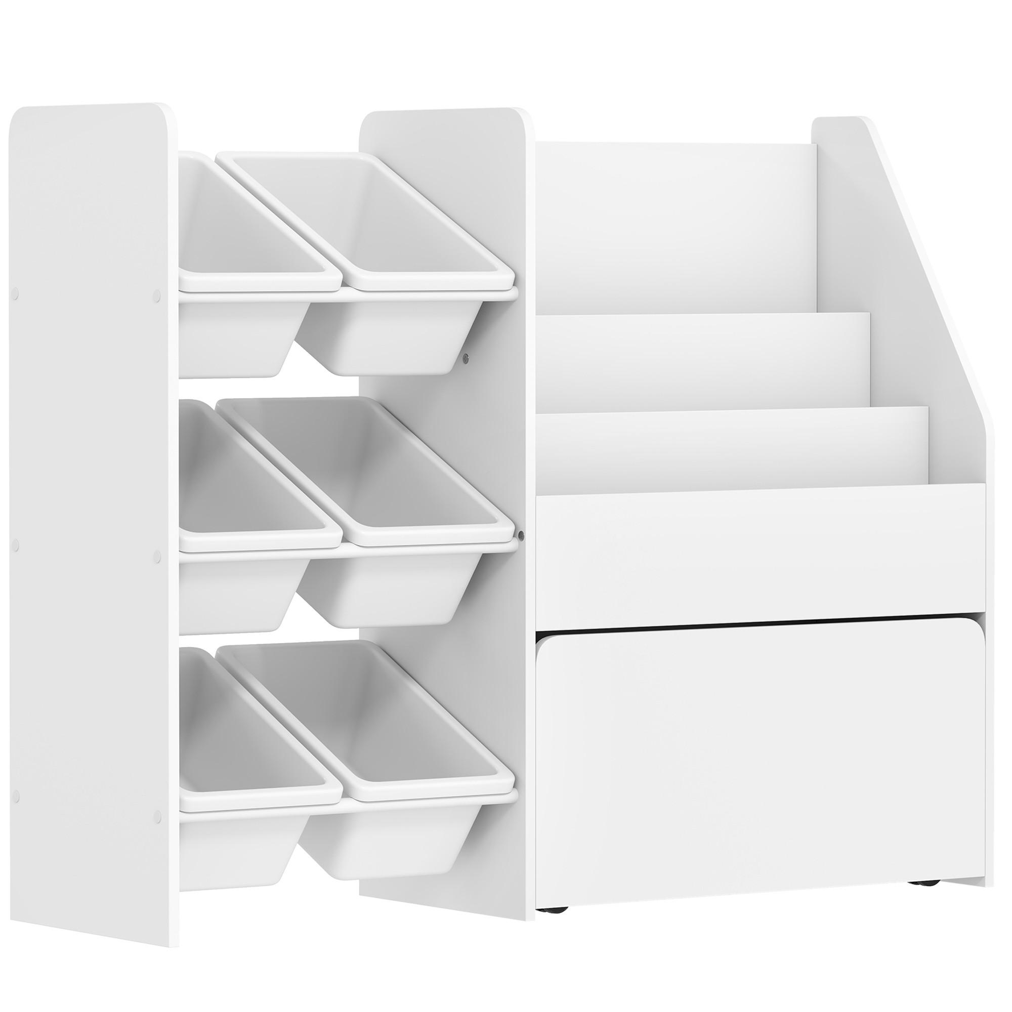 KINDERREGAL Bücherregal mit 6 herausnehmbaren Boxen Ablagen - Weiß, Holzwerkstoff (30/80/100cm) - AIYAPLAY
