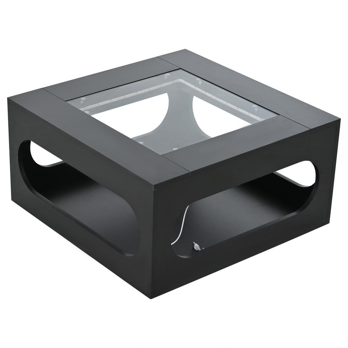 COUCHTISCH in Schwarz-Hochglanz mit LED-Beleuchtung und Glasplatte - Weiß, Holzwerkstoff (70/70/35cm) - Urban Meuble