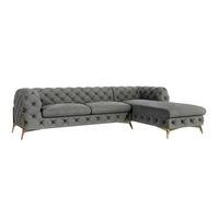 ECKSOFA Chesterfield Lexi Grau Samt, Ottomane rechts - Goldfarben/Grau, Holz/Textil (305/200cm) - S-Style Möbel
