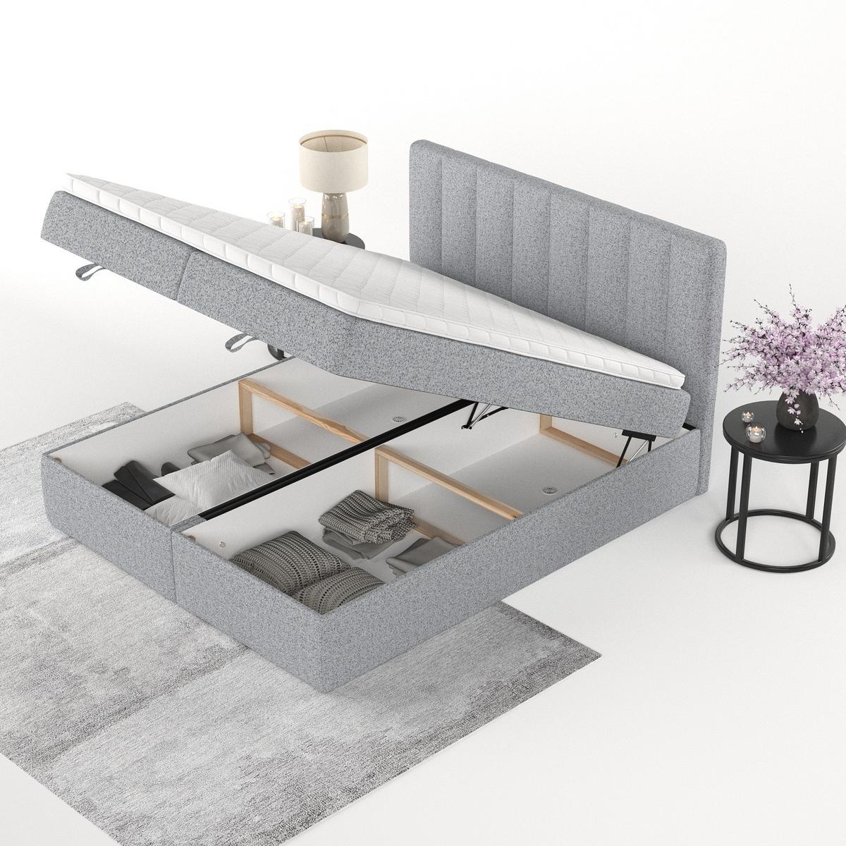 BOXBETT Lusso 140/200 cm Grau im Riva Stoff - Schwarz/Grau, Holz/Holzwerkstoff (140/200cm) - AltaBeds