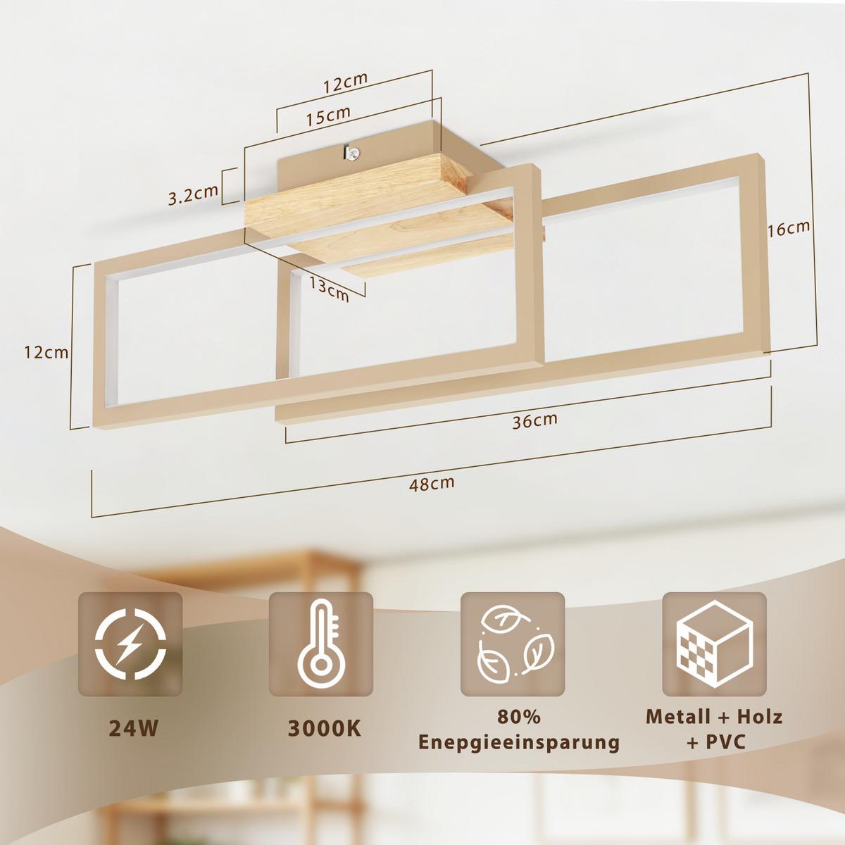 LED DECKENLEUCHTE Bralyn 48/13/16 cm - Braun, Holz/Metall (48/13/16cm) - ZMH