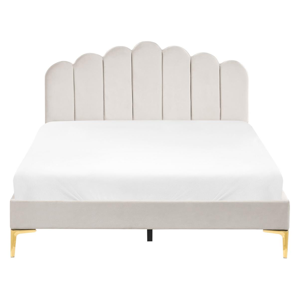 BETT mit Lattenrost 160/200 cm Samtstoff Cremeweiß Sauvian - Creme, Textil (160/200cm) - Beliani