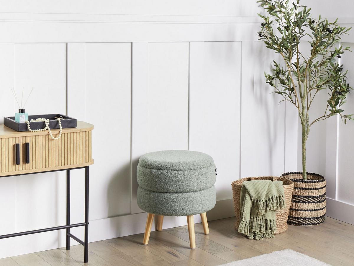 HOCKER Grün Okaton - Braun/Grün, Textil (44/48/44cm) - Beliani