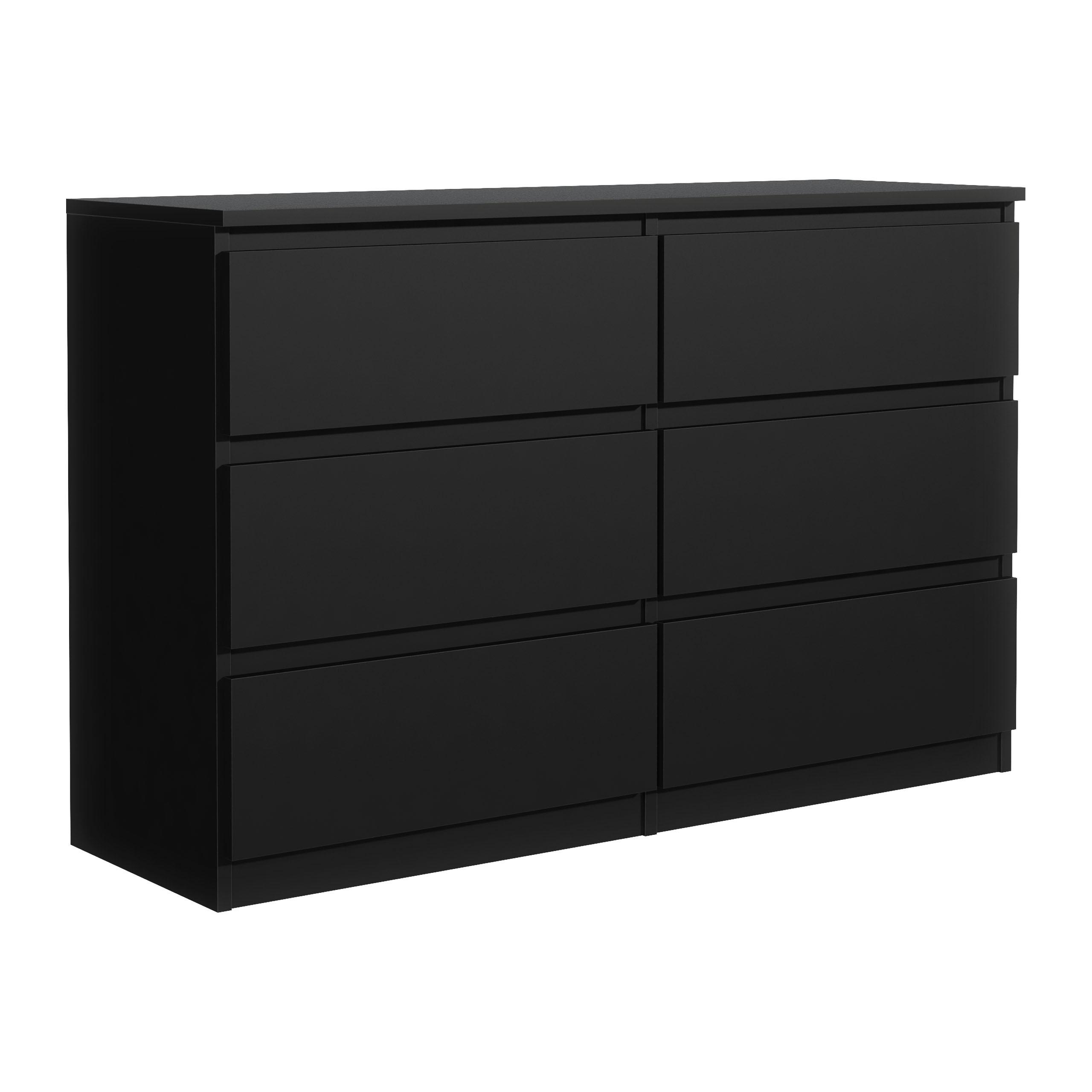 KOMMODE NUDO 138,5/78,5/39cm mit 6 Schubladen Türen Schwarz - Schwarz, Holzwerkstoff (138.5/78.5/39cm) - MASSENO