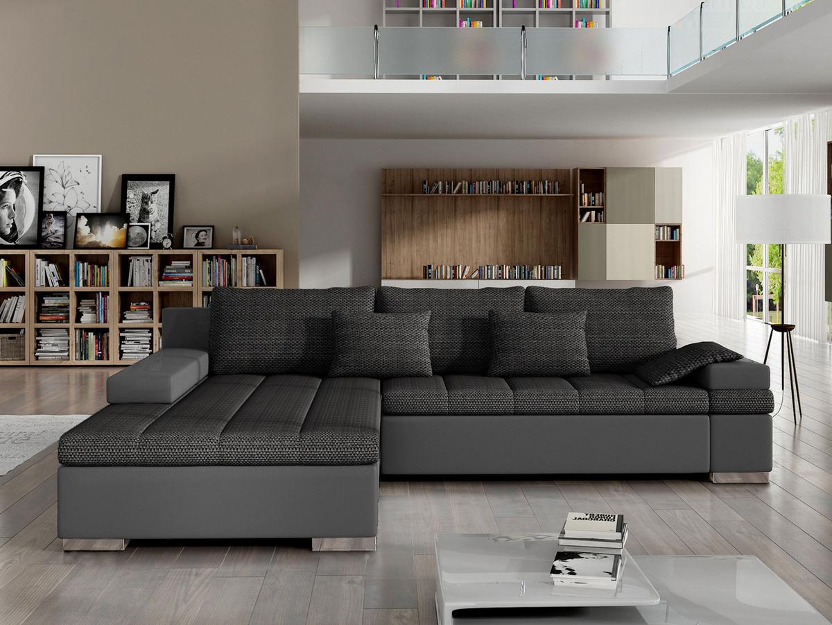 ECKSOFA Bangkok, Seite: Links - Dunkelgrau/Silberfarben, Holz/Textil (310/175cm) - MIRJAN24