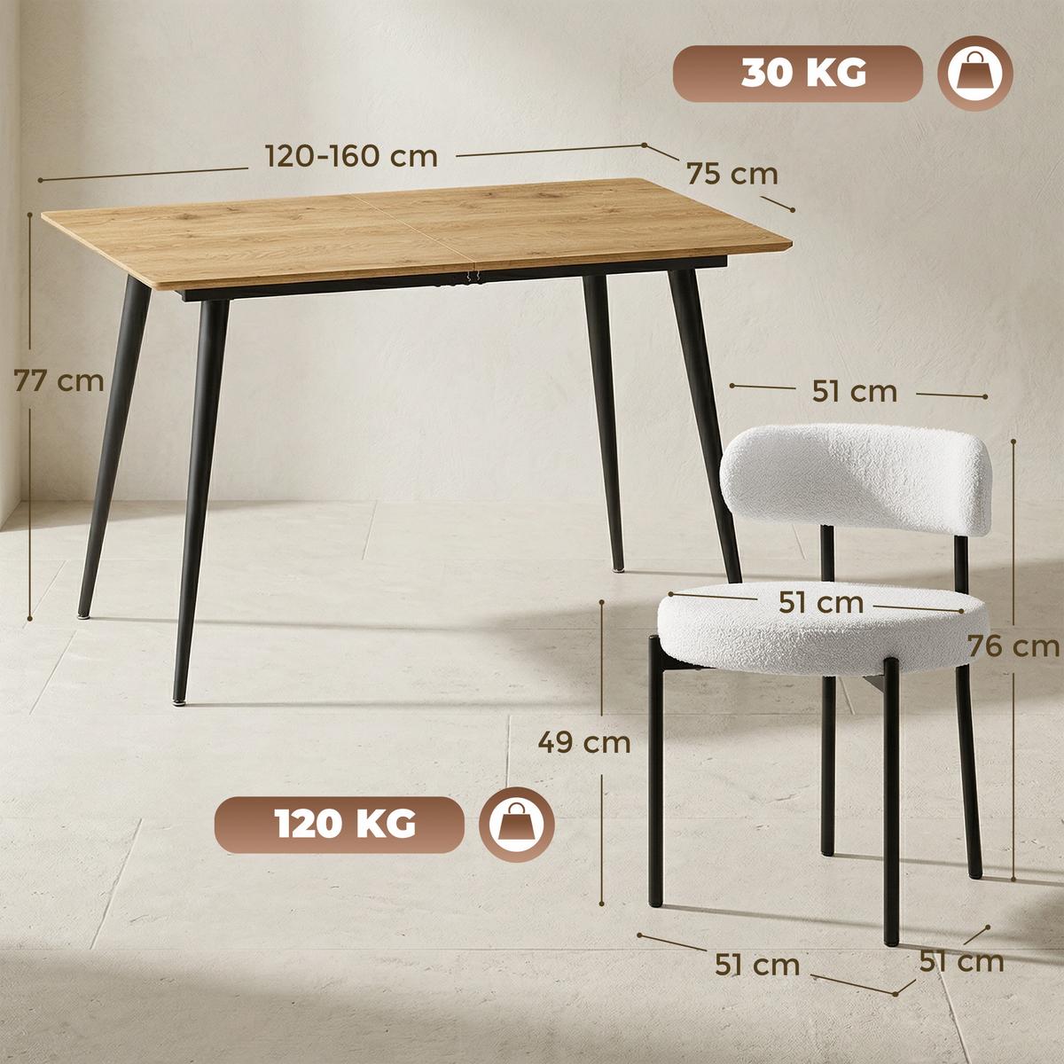 ESSGRUPPE 5er Set MDF Stahl Naturholz Schwarz - Creme/Schwarz, Holzwerkstoff/Textil (75/77/120cm) - HOMCOM