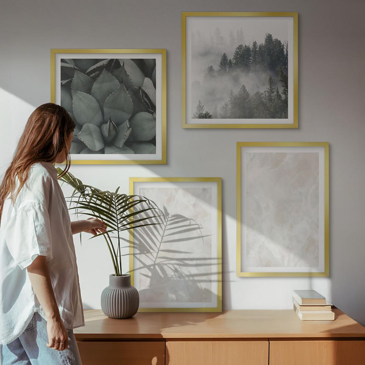 BILDER SET 4er Set - 50x50 cm & 40x60 cm Goldrahmen - Steinpastellmarmor - Goldfarben, Kunststoff (50/50cm) - TULUP