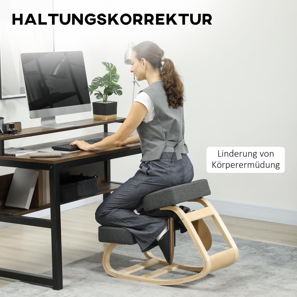 KNIESTUHL Birke Polyester Dunkelgrau - Dunkelgrau, Holz (51/58/69cm) - Vinsetto