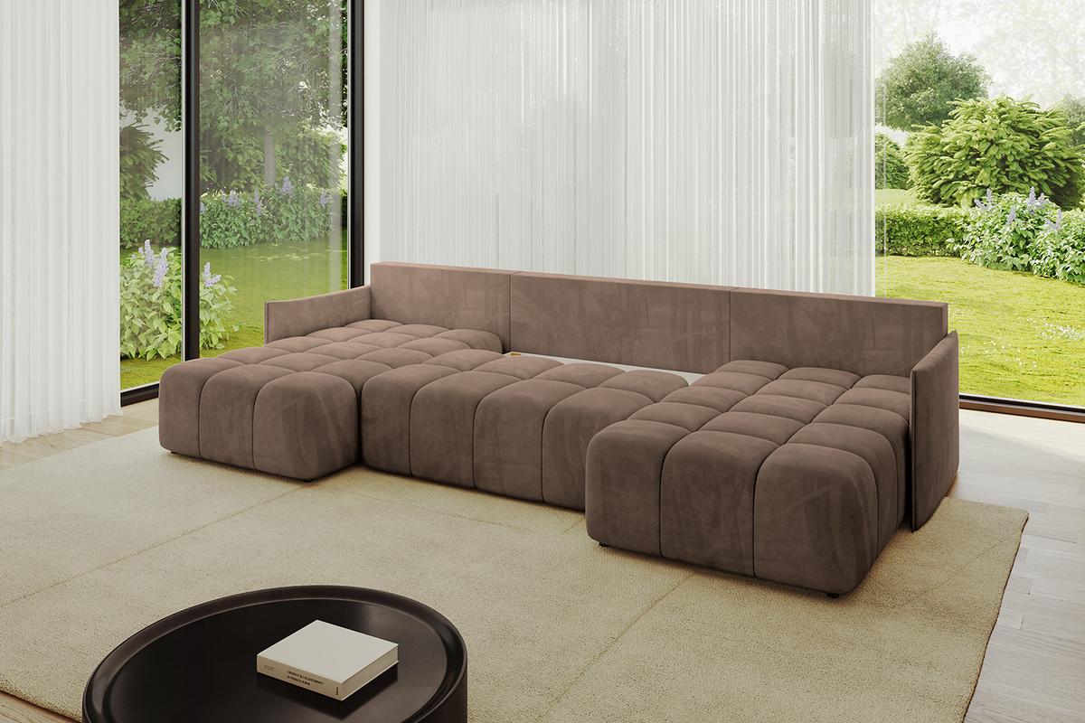 WOHNLANDSCHAFT LONLI-U 355x189x68 Braun Velours - Braun, Holzwerkstoff/Kunststoff (355/68/189cm) - ALTDECOR