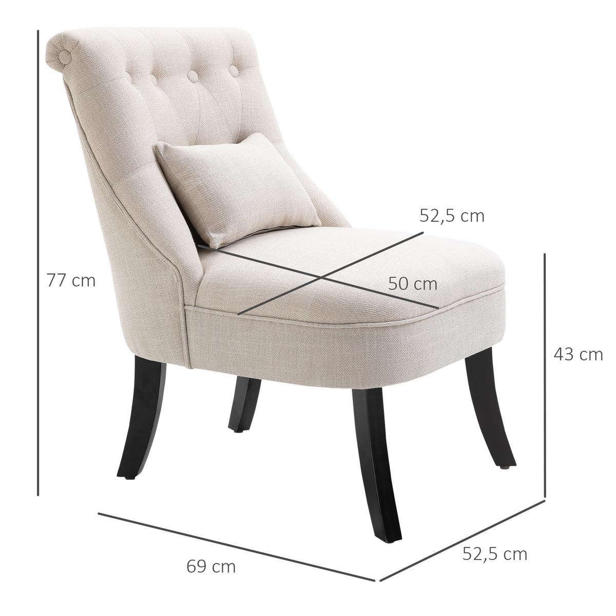 RELAXSESSEL, Sessel mit Rückenkissen, Loungesessel mit Leinenoptik - Weiß, Textil (69/77/52.5cm) - HOMCOM