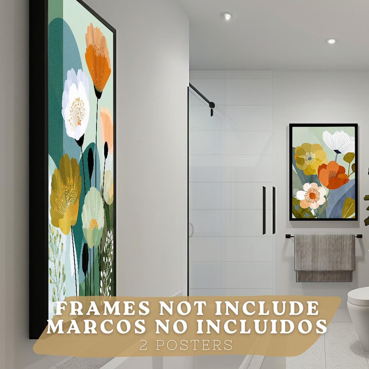 POSTER 2er-Set dekorative Badezimmerdrucke, moderne florale Wandposter für Waschbecken, Dusche, abstrakte florale, nordischer Stil Rahmenlos A4 - Klar, Papier (29.7/21/3cm) - Nacnic