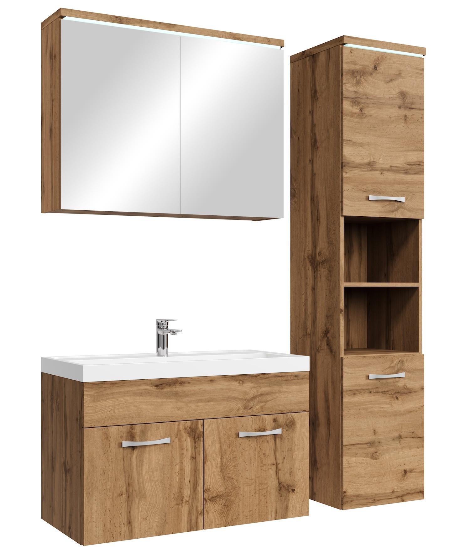 BADMÖBEL-SET Paso LED 4 Teile Eiche - 80 x 35 x 55 cm - Eichefarben, Holz (80/55/40cm) - Badplaats
