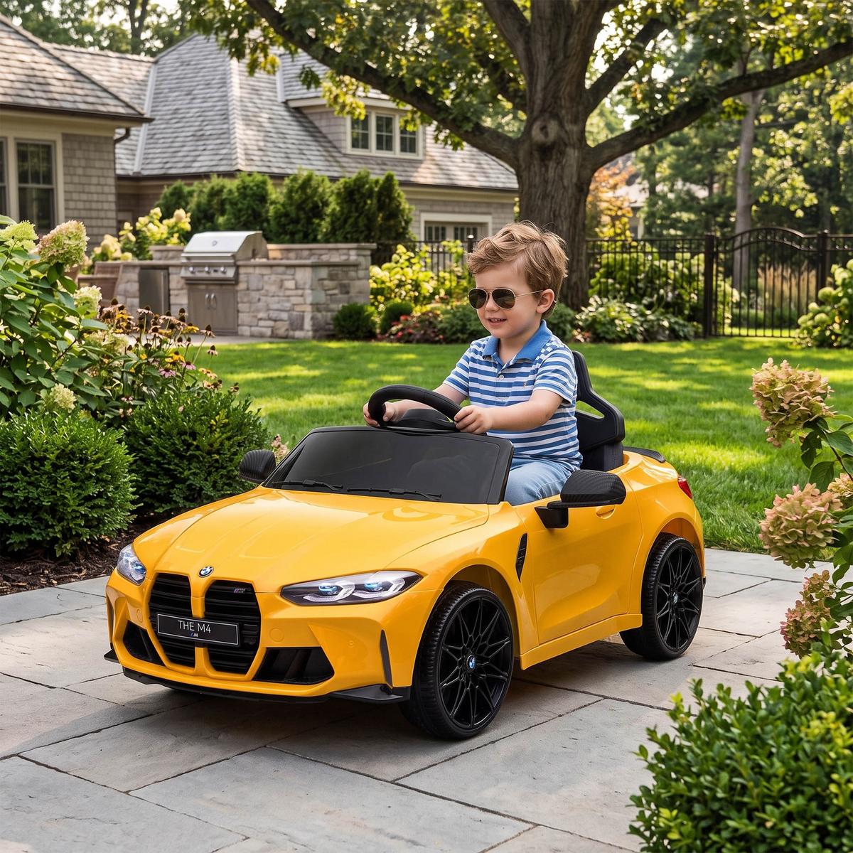 KINDER Elektroauto 12V Kinderfahrzeug mit 2,4G-Fernbedienung, 3-5 km/h, Gelb - Gelb, Metall (108/69.5/51cm) - AIYAPLAY