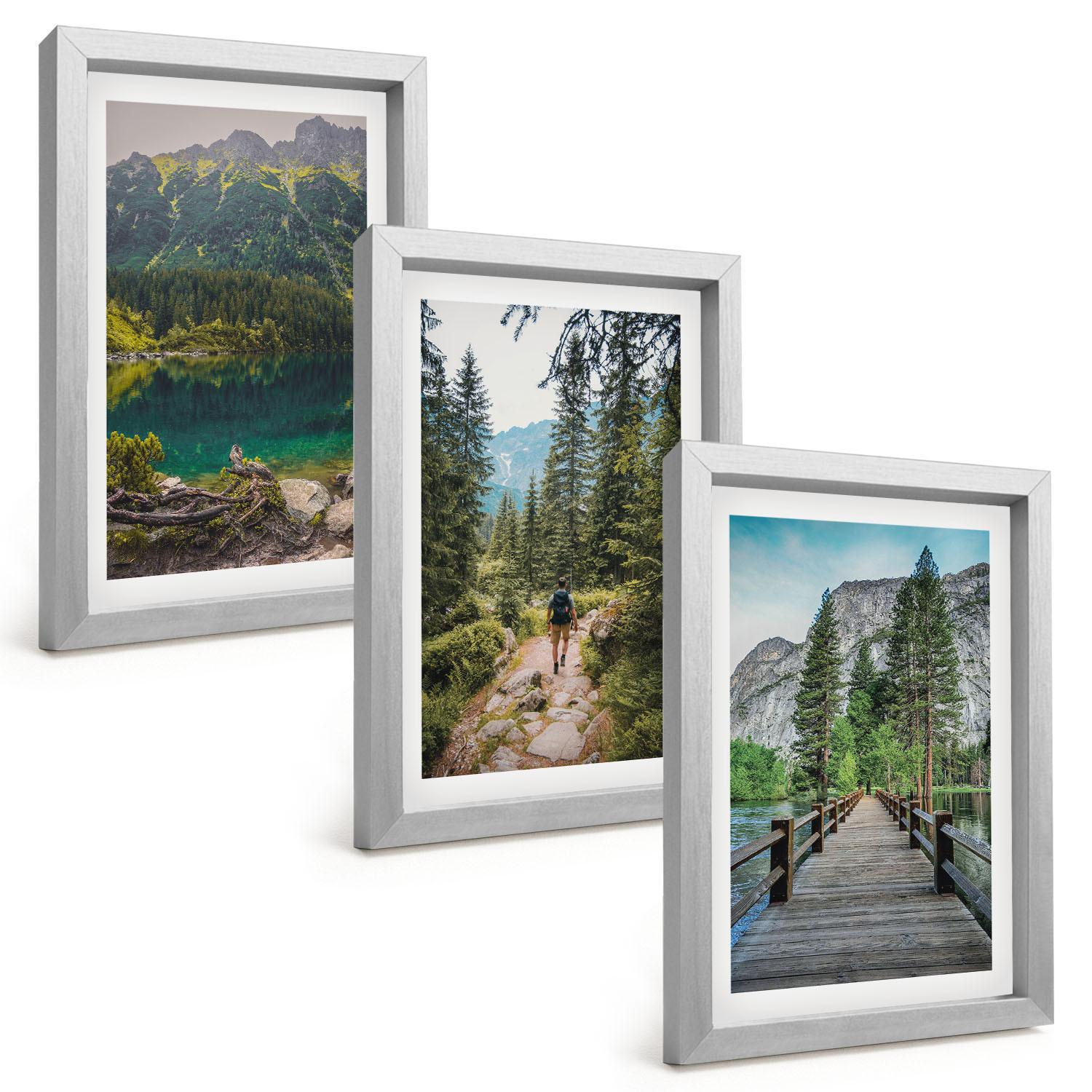 BILDER SET 3er Set - 20x30 cm Silberner Rahmen - Berge, Seen, Wälder, Wege - Silberfarben, Kunststoff (20/30cm) - TULUP
