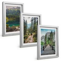 BILDER SET 3er Set - 20x30 cm Silberner Rahmen - Berge, Seen, Wälder, Wege - Silberfarben, Kunststoff (20/30cm) - TULUP