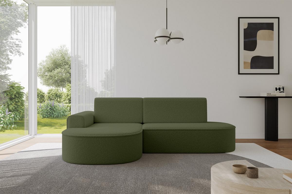 ECKSOFA mit Schlaffunktion und Bettkasten Ottomane Links MARI-L1-S - 283x167x73 cm Grün Bouclé - Schwarz/Grün, Holzwerkstoff/Kunststoff (283/167cm) - ALTDECOR