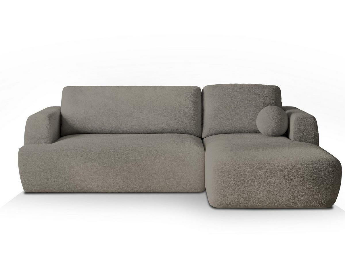 ECKSOFA SENTI N R-S Hellgrau Boucle-Stoff mit Schlaffunktion - Hellgrau/Schwarz, Holz/Kunststoff (246/148cm) - MASSENO