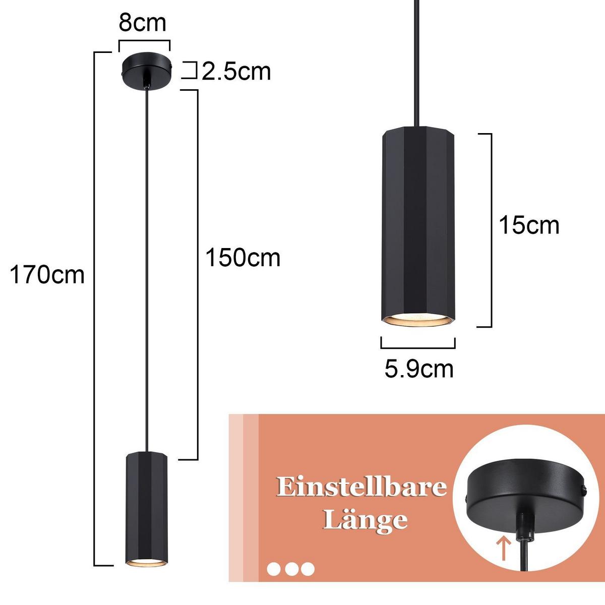 PENDELLEUCHTE Kraftfeld 8/8/170 cm - Schwarz, Metall (8/8/170cm) - Nettlife