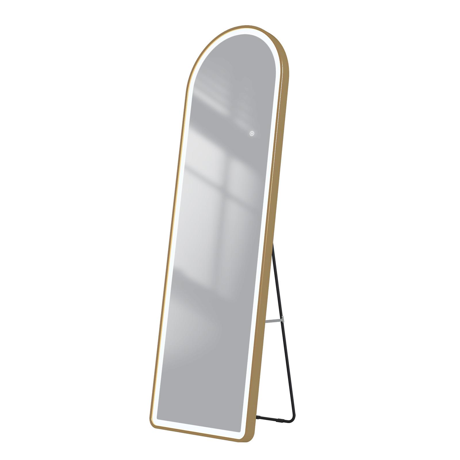 STANDSPIEGEL mit Beleuchtung und Rahmen Gold 147/45 cm - Goldfarben, Glas/Metall (45/147/147cm) - EMKE