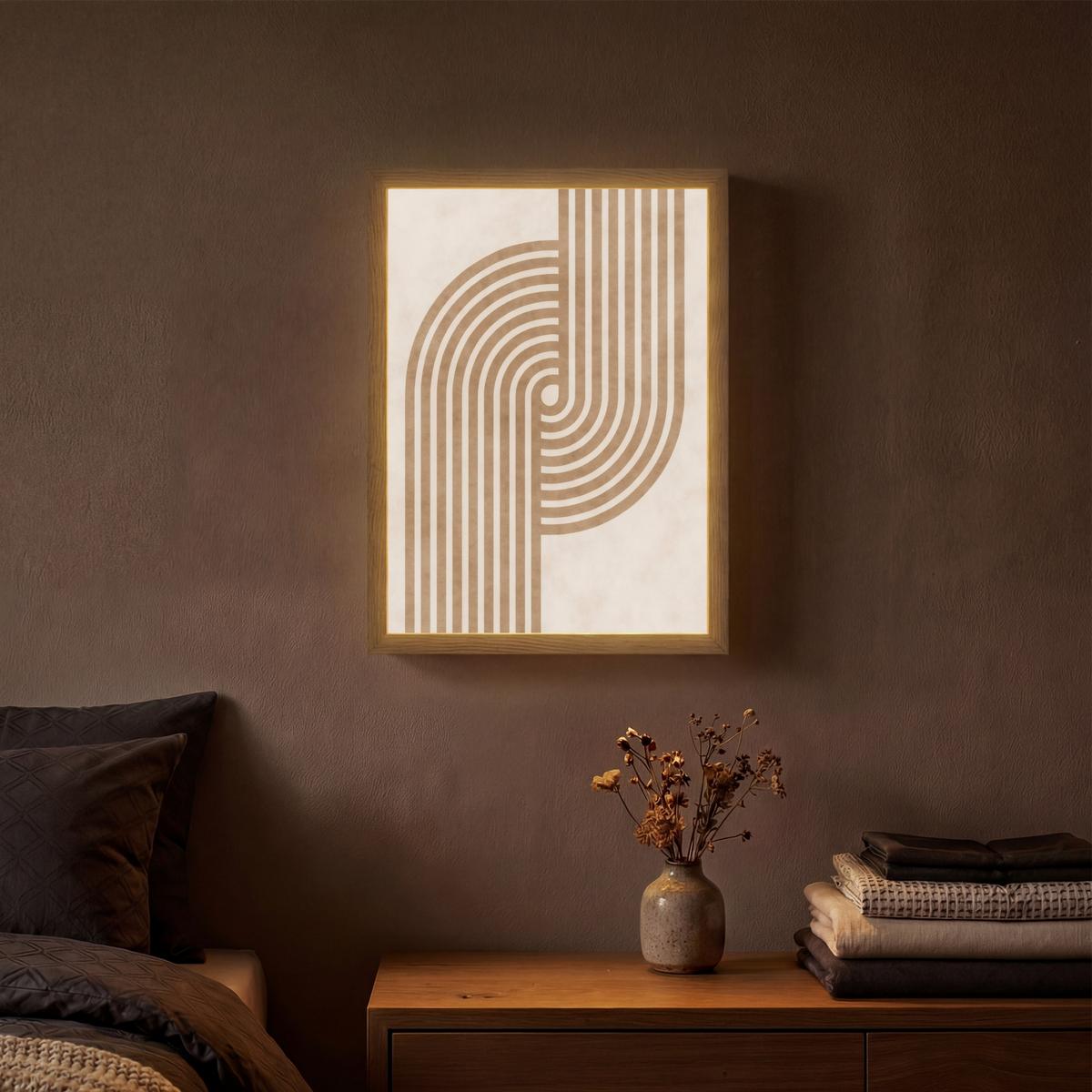 WANDLEUCHTE MIT AKKU Symmetrische Biegung - kupferfarbig 30x40 cm - Beige, Holzwerkstoff (30/40/8cm) - OnlyWow