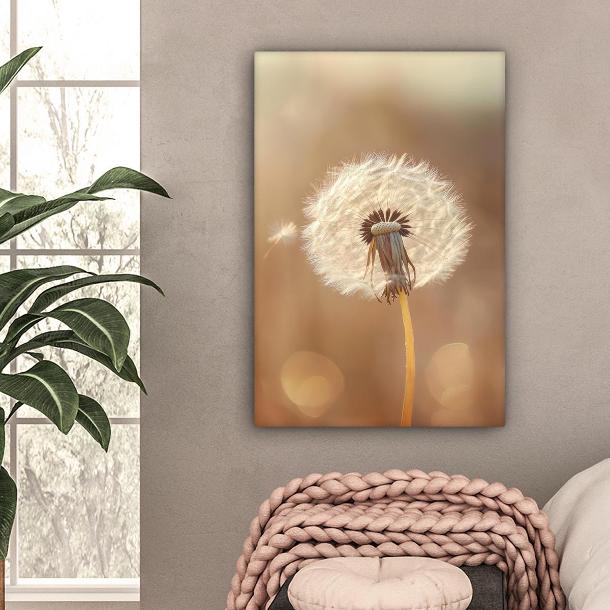 LEINWANDBILD Löwenzahn - Beige - Natur - Blume Wanddeko Schlafzimmer 60x90 cm - Hellbraun, Textil (60/90cm) - MuchoWow