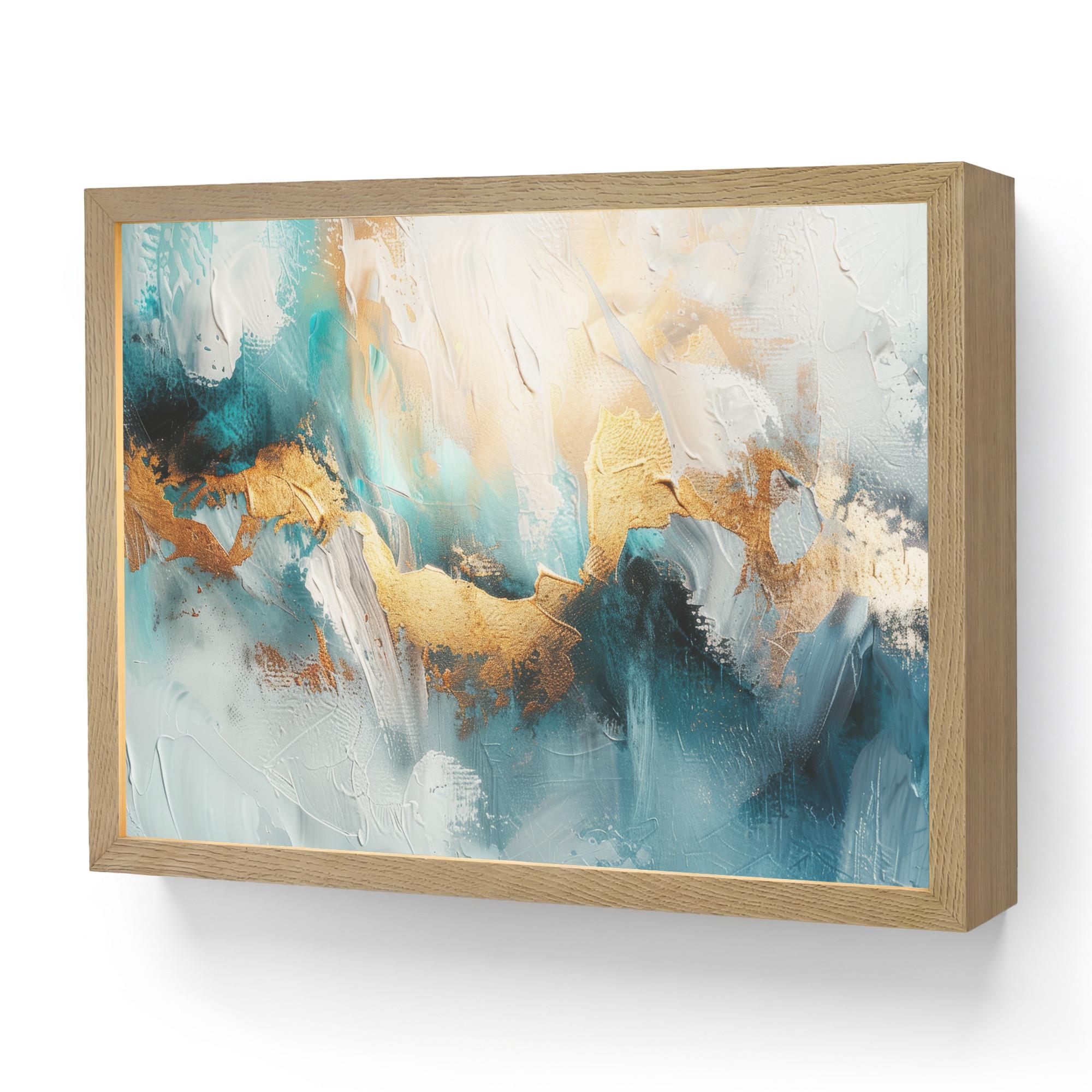 WANDLEUCHTE MIT AKKU Abstrakt - Kunst - Gold - Blau 40x30 cm - Türkis, Holzwerkstoff (40/30/8cm) - OnlyWow