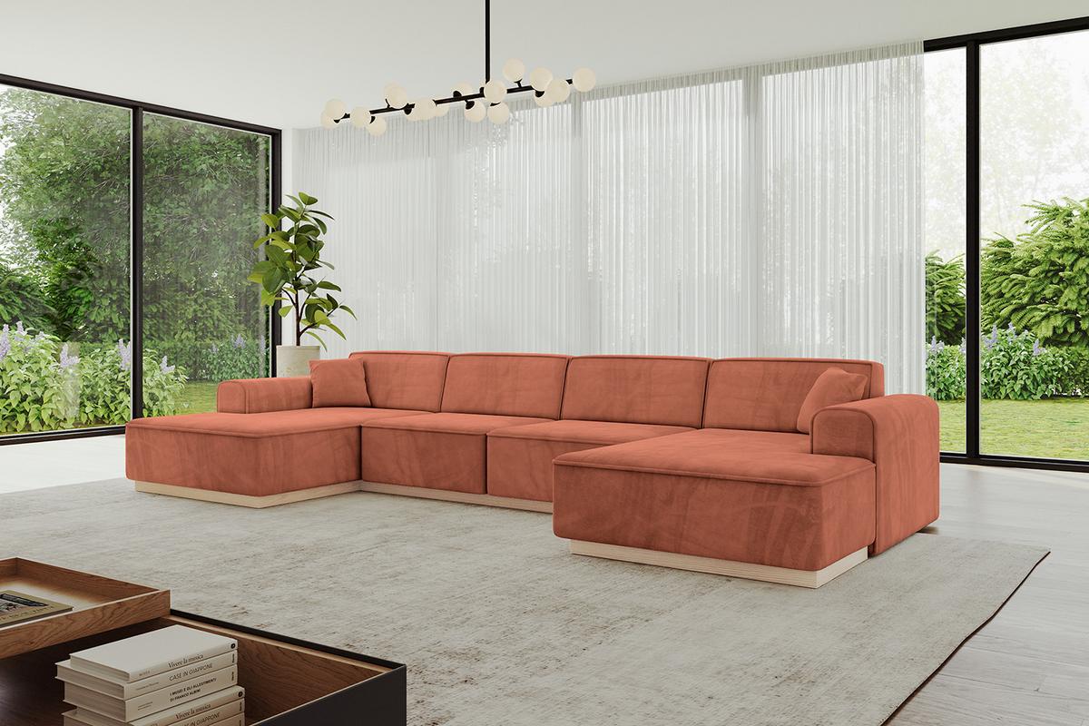 WOHNLANDSCHAFT IREA-U2 - 386x165x80 cm Apricot - Koralle, Holzwerkstoff/Textil (386/80/165cm) - ALTDECOR