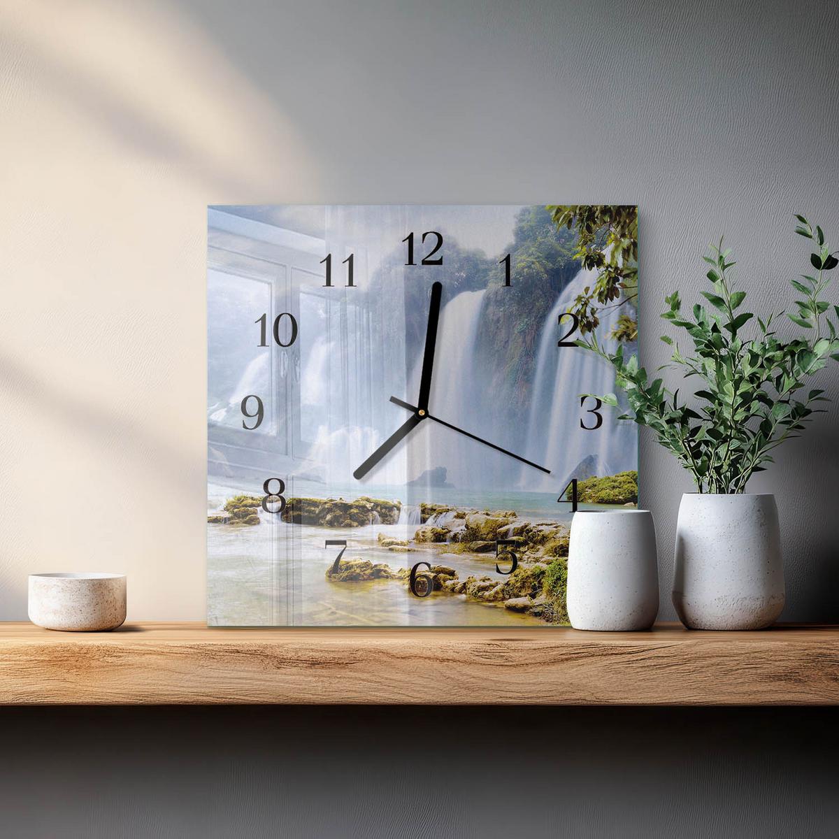 WANDUHR aus Glas 30x30 cm - Wasserfall - Multicolor, Glas (30/30/0.4cm) - TULUP