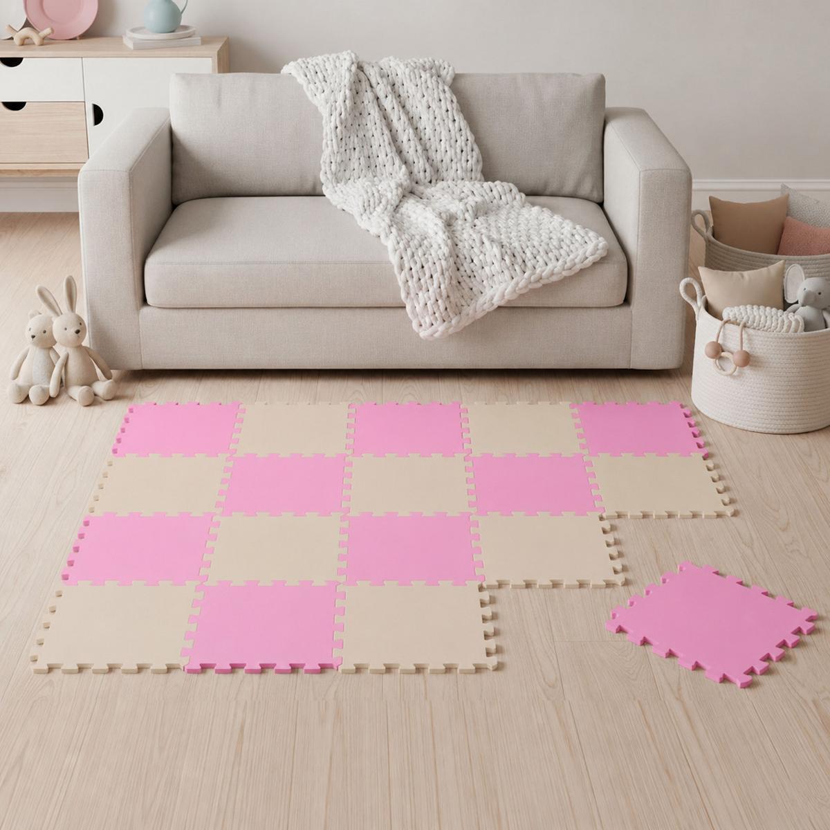 SPIELMATTE ab Null - 180/90/1 cm Puzzlematte Beige - Pink/Beige, Kunststoff (30/30cm) - Littletom