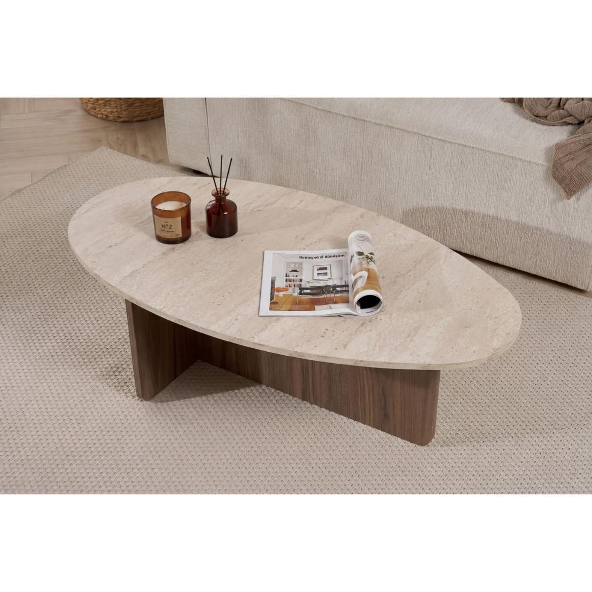 COUCHTISCH mit ovaler Platte L125 cm 65/120/40 cm - Eichefarben, Holzwerkstoff (70/65/40cm) - Calicosy
