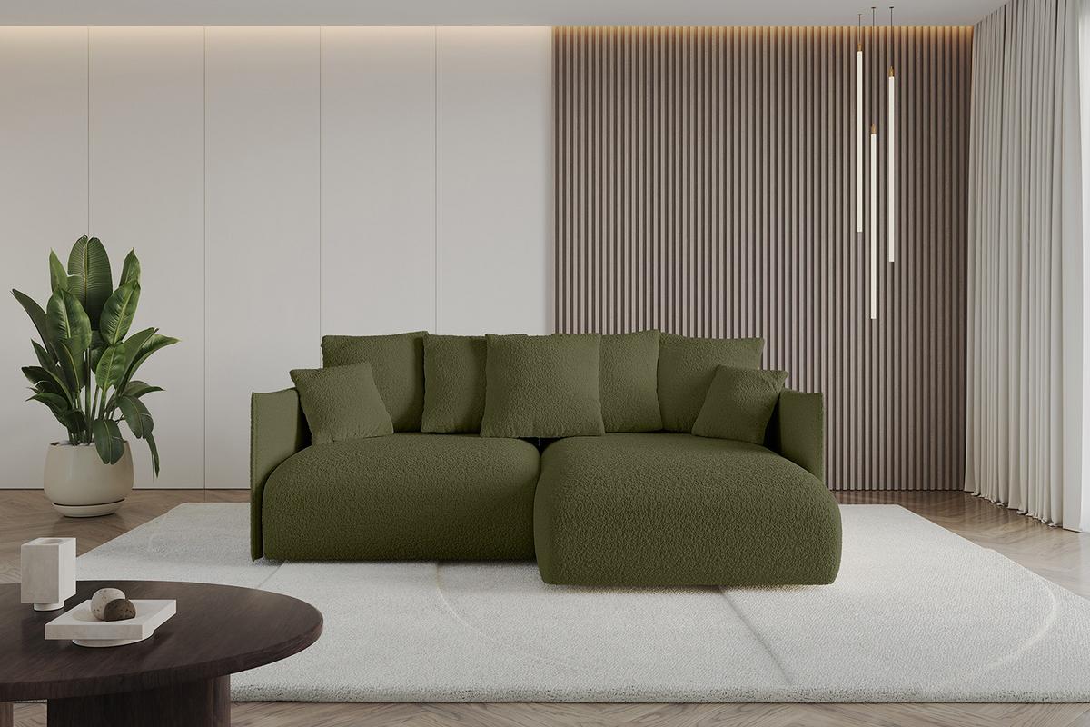 ECKSOFA Ottomane rechts ONESK-L 216x177x72 Grün Bouclé - Olivgrün/Grün, Holzwerkstoff/Kunststoff (177/216cm) - ALTDECOR