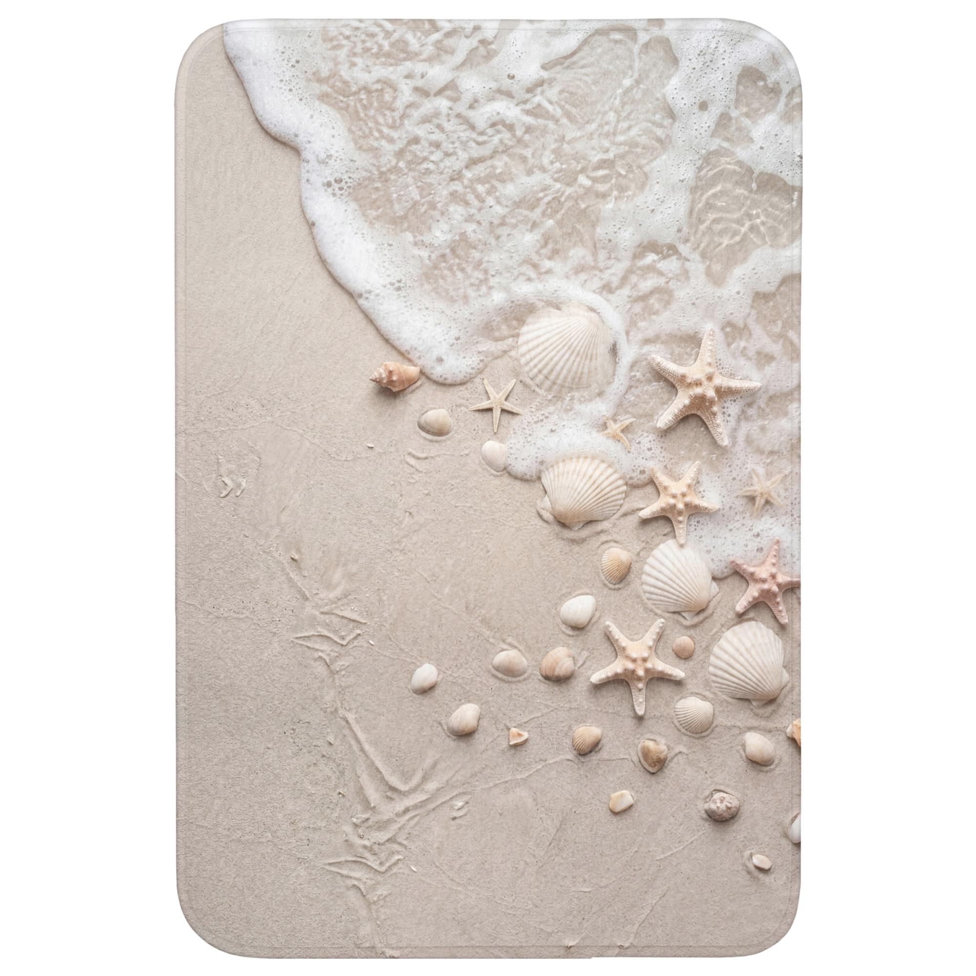 BADEMATTE Muscheln - Seesterne - Strand Rutschfest 60x90 cm - Sandfarben/Creme, Textil (60/90cm) - OnlyWow