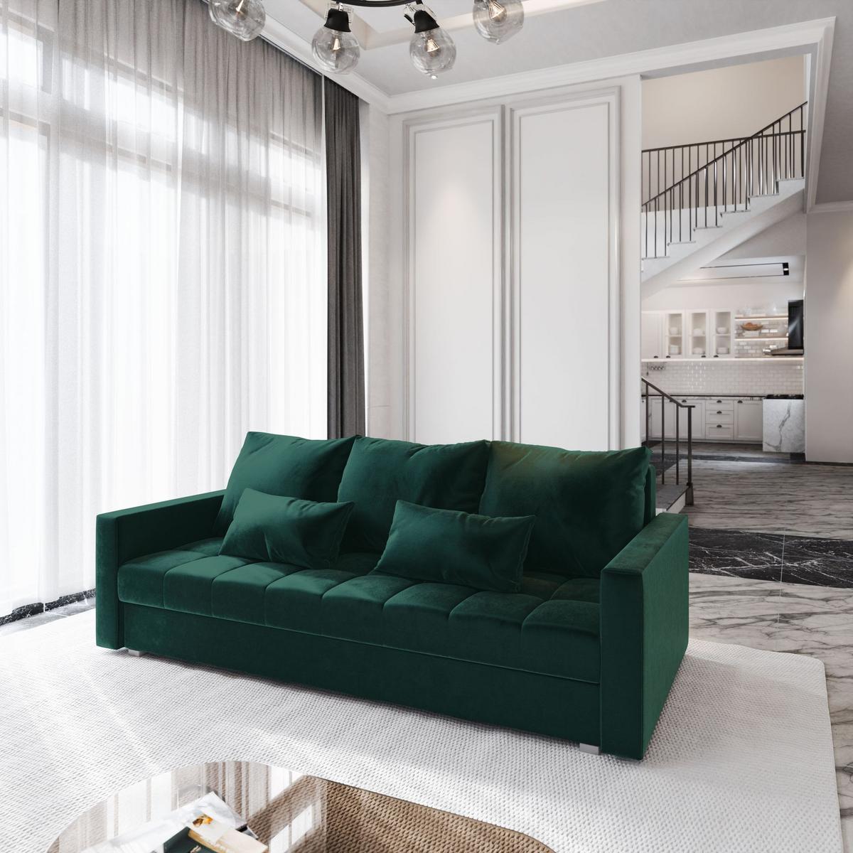 BETTSOFA SIRO Grün Plüsch-Stoff mit Schlaffunktion - Grün, Textil (222/83/86cm) - MASSENO