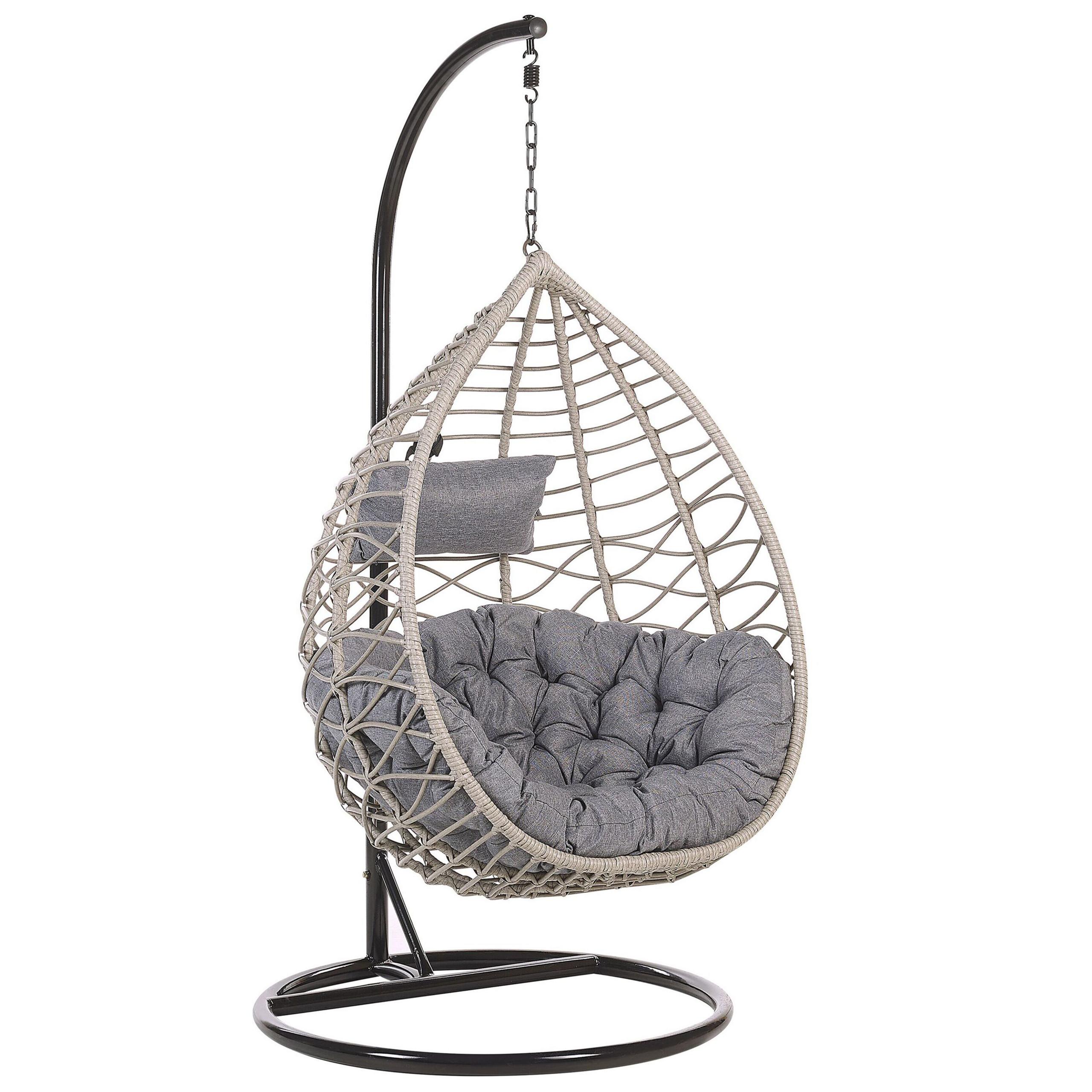 HÄNGESESSEL mit Gestell PE Rattan grau 97 cm Arsita - Grau, Kunststoff (100/199/97cm) - Beliani