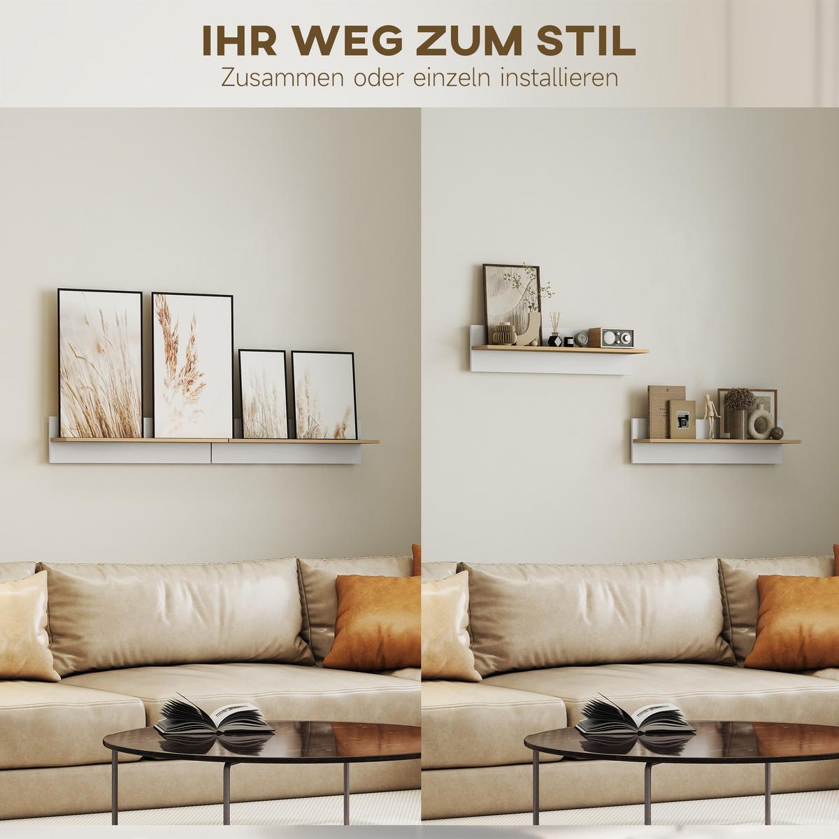 WANDREGAL 2er Set Spanplatte Weiß Naturholz - Weiß, Holzwerkstoff (80/20/16.5cm) - HOMCOM