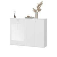 KOMMODE weiß Hochglanz 122 x 99 cm, Sideboard mit 4 Türen und 12 Fächern - Weiß Hochglanz/Silberfarben, Holzwerkstoff/Kunststoff (122/99/34cm) - Inn.Furn