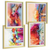BILDER SET 4er Set - 50x50 cm & 40x60 cm Goldrahmen - Farbenfrohe Abstraktionen der Form - Goldfarben, Kunststoff (50/50cm) - TULUP