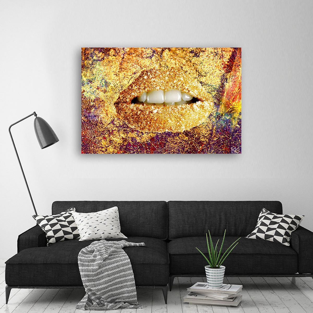 WANDBILD abstrakte goldene lippen - Goldfarben, Textil (60/40cm) - Feeby