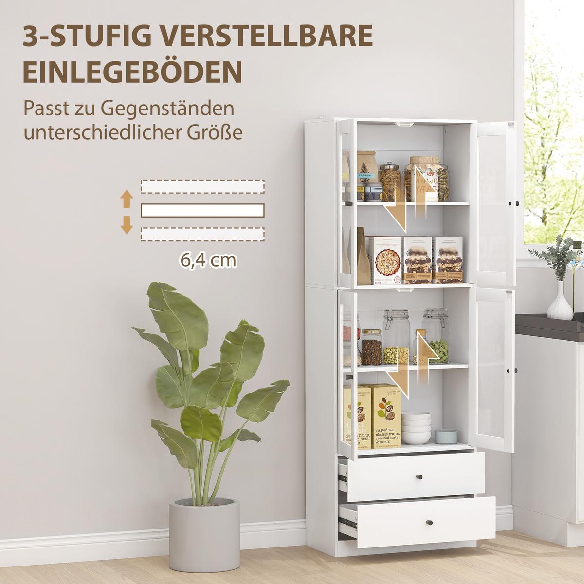 KÜCHENSCHRANK, Hochschrank mit Schublade, verstellbaren Einlegeböden Weiß - Weiß, Holzwerkstoff (30/170/59cm) - HOMCOM