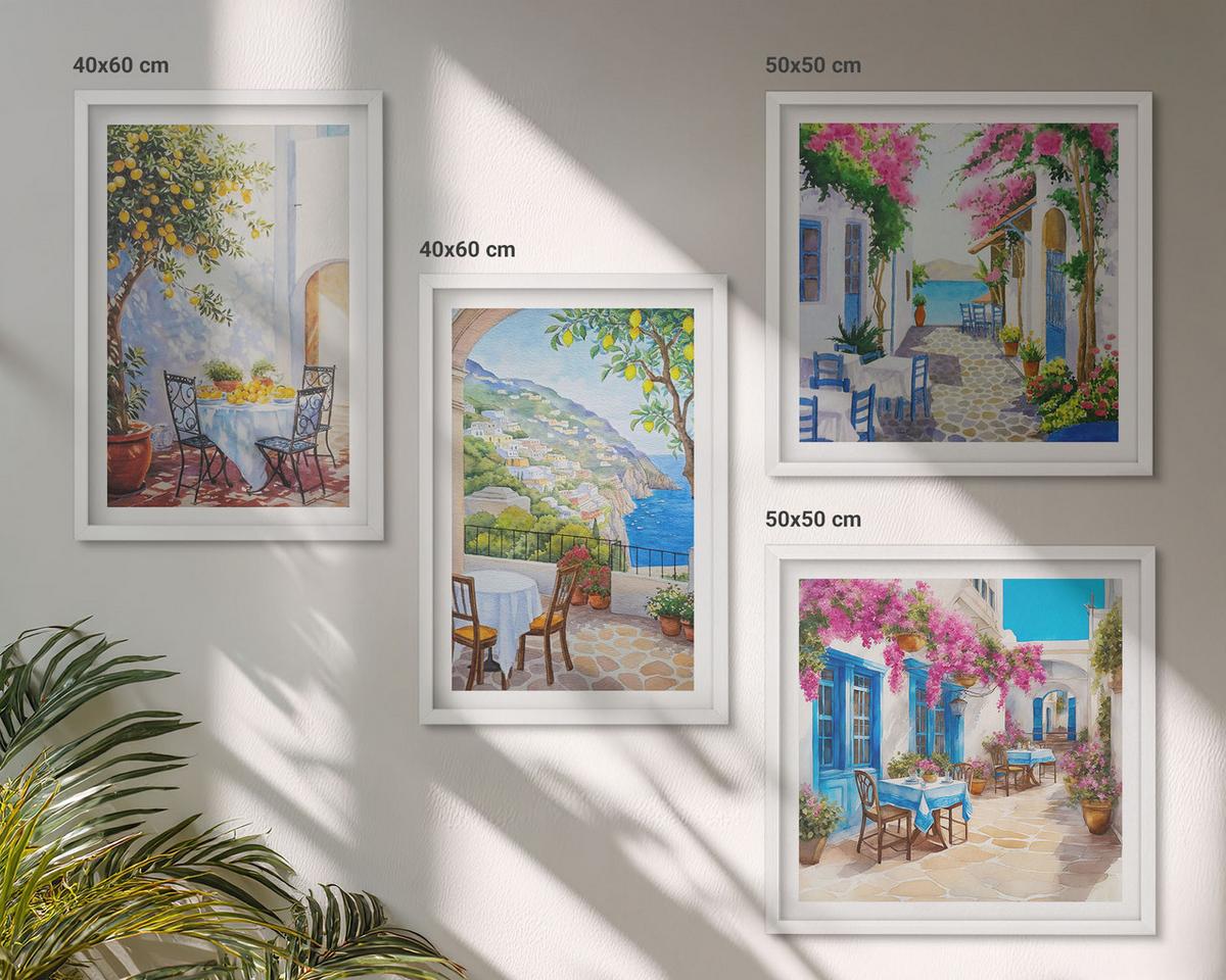 BILDER SET 4er Set - 50x50 cm & 40x60 cm Weißer Rahmen - Charmante Straßen mit Pflanzen - Weiß, Kunststoff (50/50cm) - TULUP