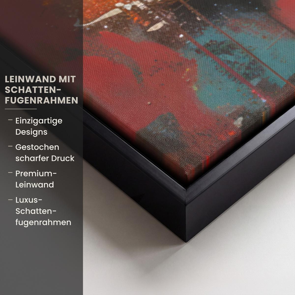 LEINWAND Bilder mit Rahmen - Straßenkunst - Liebe - Graffiti - Kunst - Banksy - 90x60 - Orange, Textil (90/60cm) - MuchoWow