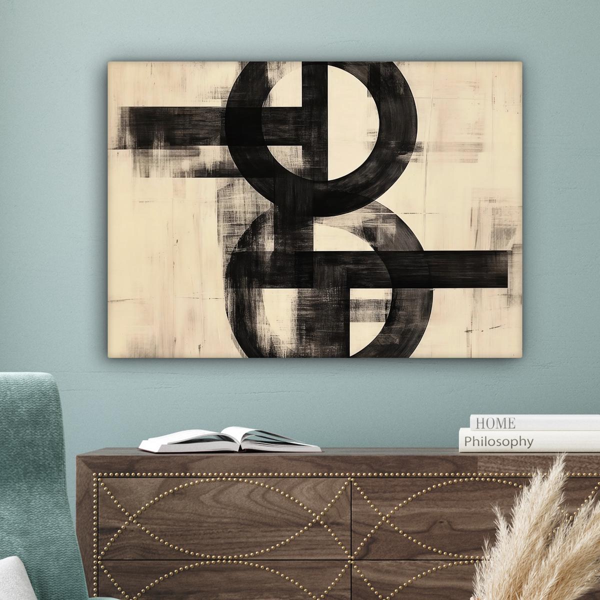 LEINWANDBILD Kreise - Balken - Schwarz - Abstrakt Wandbilder 80x60 cm - Schwarz, Textil (80/60cm) - MuchoWow