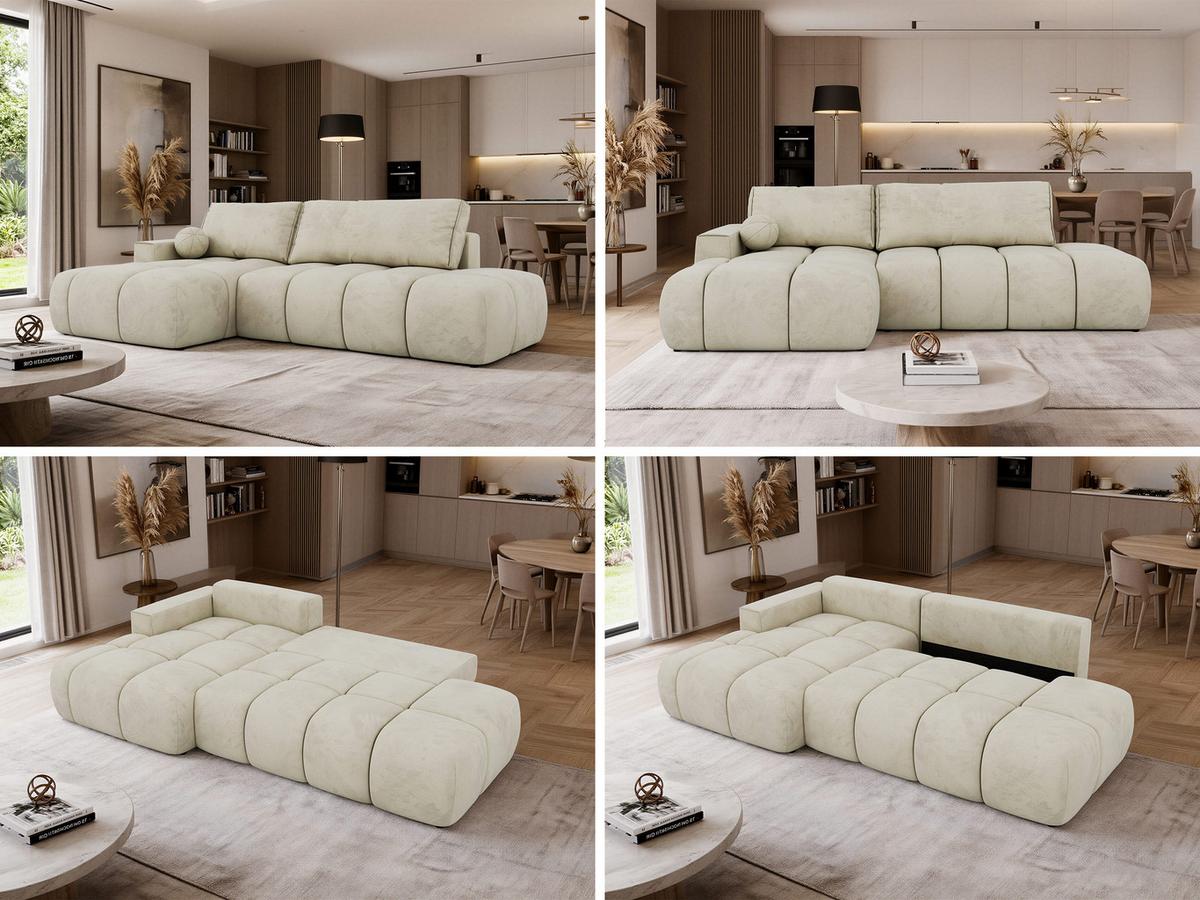 ECKSOFA LORAN L Beige Velvet - Links - Beige/Schwarz, Kunststoff/Textil (170/292cm) - MKS