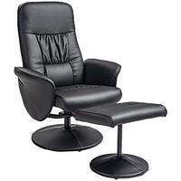 RELAXSESSEL mit Hocker, Fernsehsessel, TV Sessel mit Liegefunktion, Kunstleder - Schwarz, Metall (76/101/81cm) - HOMCOM