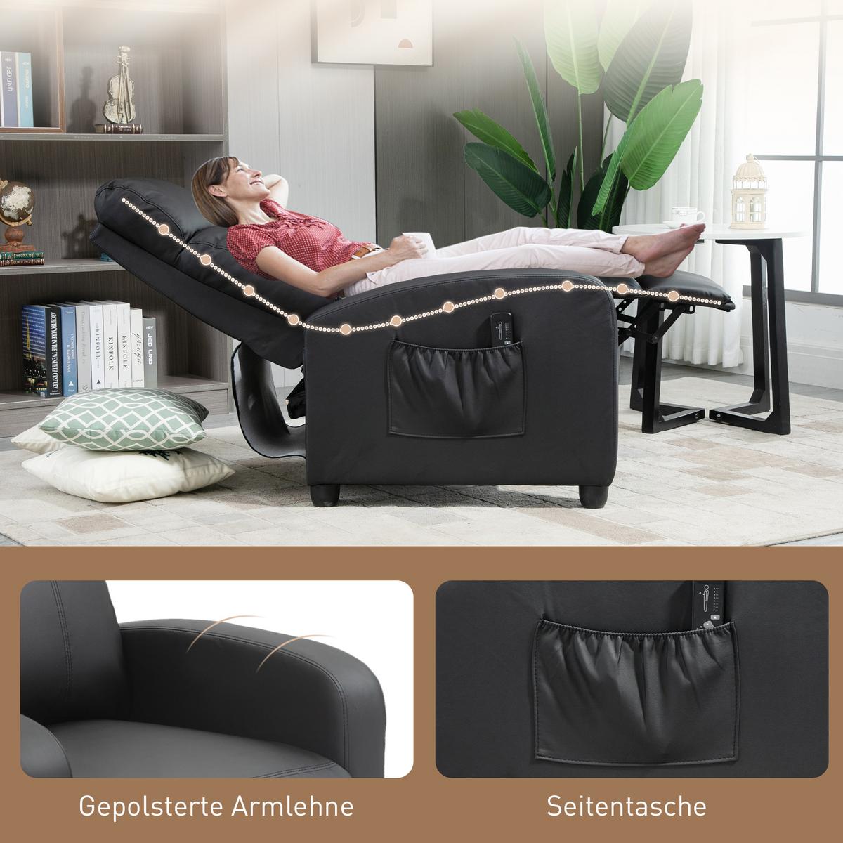 MASSAGESESSEL Kunstleder Schaumstoff Schwarz - Schwarz/Grau, Kunststoff (88/98/68cm) - HOMCOM
