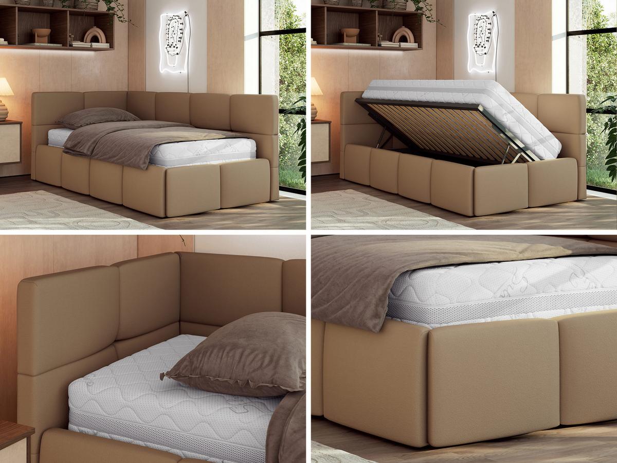 JUGENDBETT ARVO 90/200 - Braun Kunstleder - ohne Matratze - Links Seite - Braun, Textil (90/200cm) - MKS